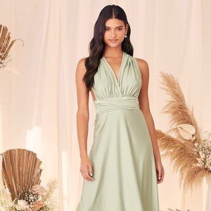 Lulu Light Sage Green Satin Convertible Maxi Dress